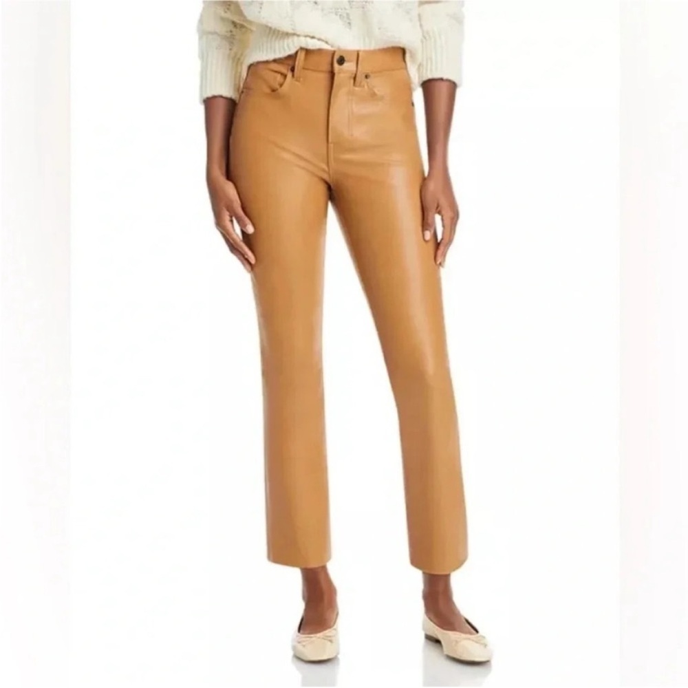 Veronica Beard Carolyn Baby Boot High Rise Cognac Vegan Leather Pant EUC Size 25